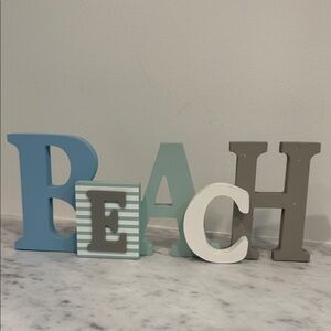 Decorative BEACH Letters in Blue, Green, and Gray